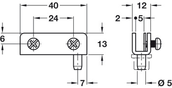 Simplex-Inset Glass Door Hinge, Opening Angle 110°