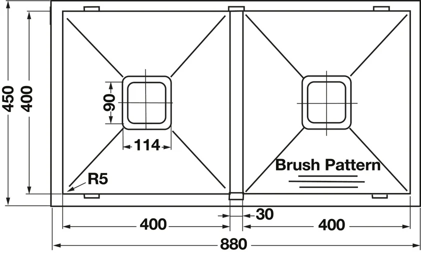 Hafele Squareline Double Bowl Sink – 2x32L